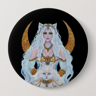 Badge Rond 10 Cm Bastet déesse égyptienne avec chat par Renee Lavoi