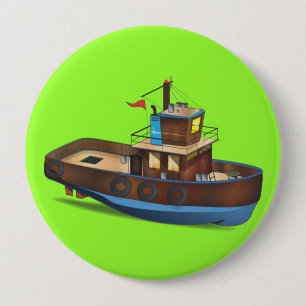 Badge Rond 10 Cm Bateau remorqueur