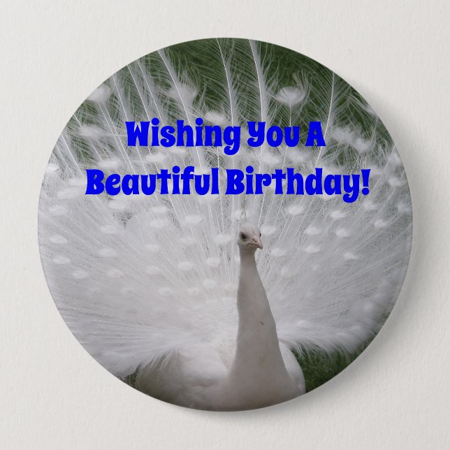 Badge Rond 10 Cm Beau Anniversaire Peacock Button Pin (Devant)