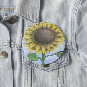 Badge Rond 10 Cm Beautiful Sunflower Drawing