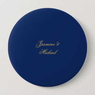 Badge Rond 10 Cm Beaux Noms De Couple Calligraphie Chic Bleu Et Or