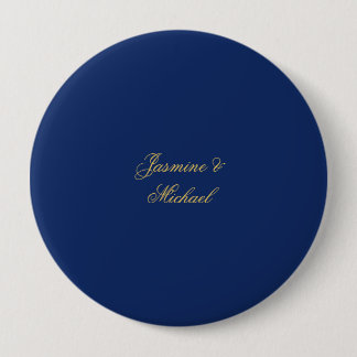 Badge Rond 10 Cm Beaux Noms De Couple Calligraphie Chic Bleu Et Or