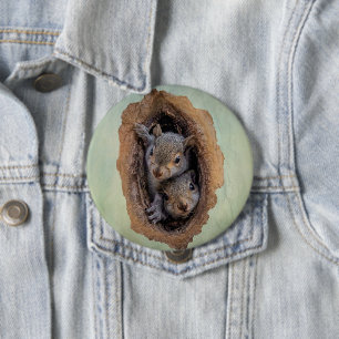 Badge Rond 10 Cm Bébé écureuils gris Noël
