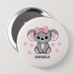 Badge Rond 10 Cm Bébé rose Koala Ours