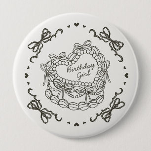 Badge Rond 10 Cm Beige Bow Retro Coeur Coquette gâteau Anniversaire