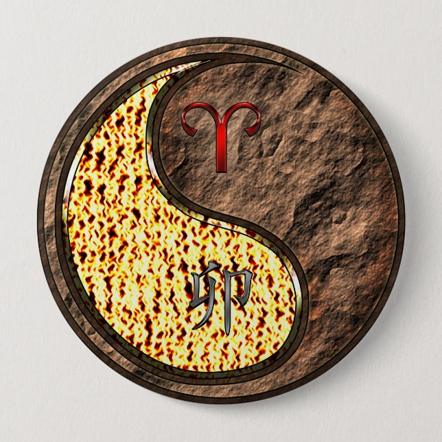 Badge Rond 10 Cm Bélier & Lapin de Terre (Devant)