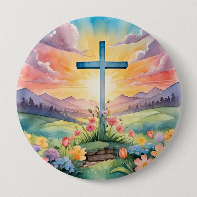 Badge Rond 10 Cm Belle aquarelle de Pâques (Devant)