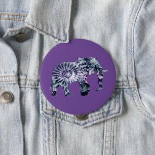 Badge Rond 10 Cm Bien-être animal - Silhouette éléphante Fractale 2