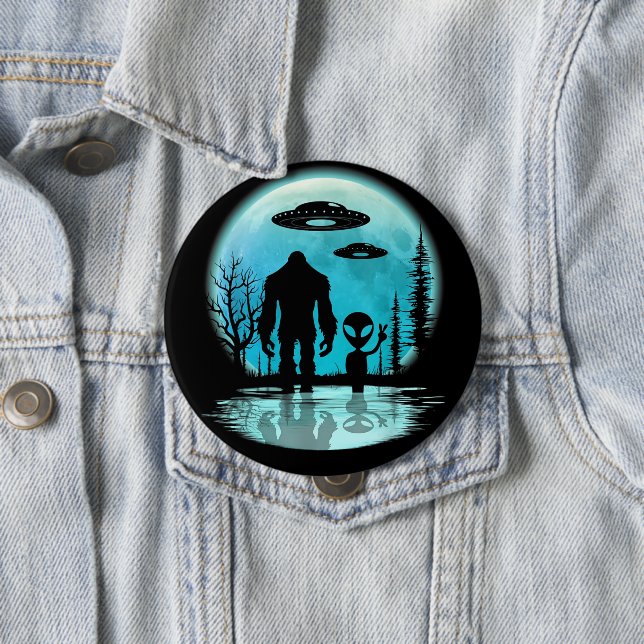 Badge Rond 10 Cm Bigfoot Alien OVNI Divulgation Conspiration Don (En situation)