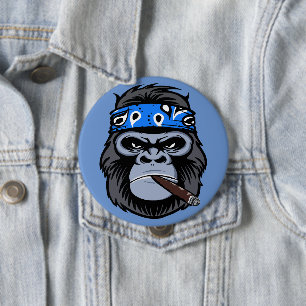 Badge Rond 10 Cm Biker gorilla singe fumer cigare art animal