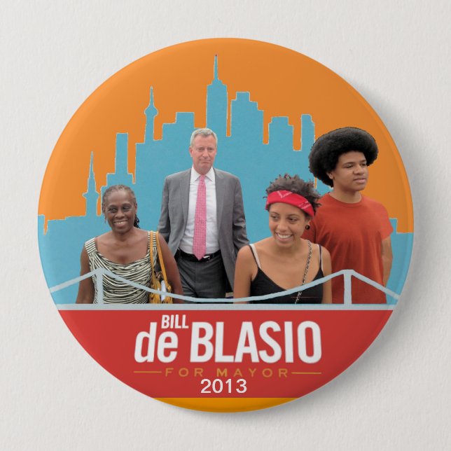 Badge Rond 10 Cm Bill de Blasio et maire 2013 de la famille NYC (Devant)