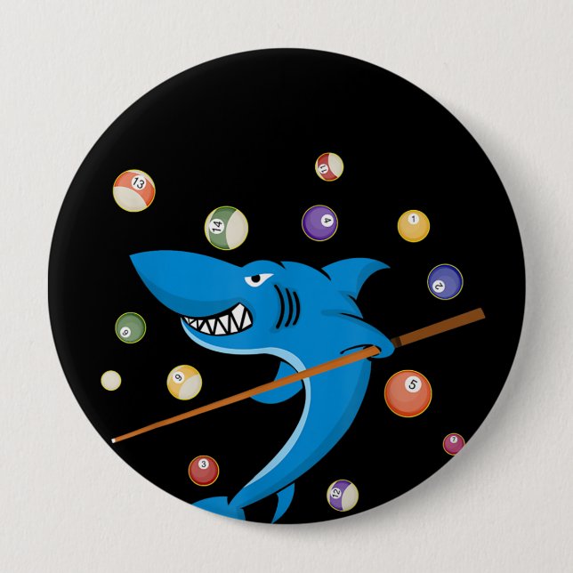 Badge Rond 10 Cm Billiard Shark 8 Balle Joueur Pool Table Stick (Devant)