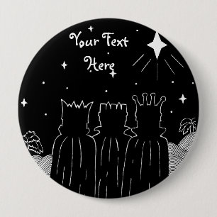 Badge Rond 10 Cm black and white three kings and star christmas 
