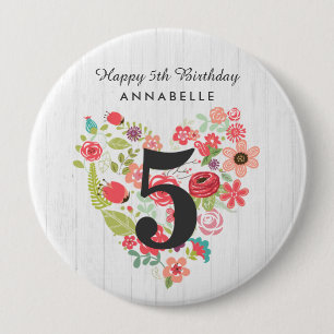 Badge Rond 10 Cm Blanc Chic Bois & Floral Fantaisiste Joyeux Annive