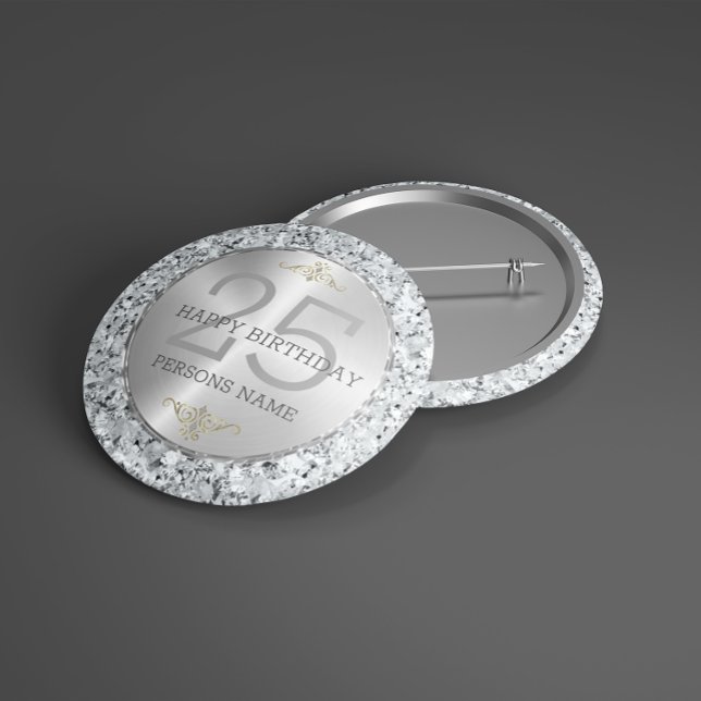 Badge Rond 10 Cm Blancs faux diamants 25e anniversaire (Créateur téléchargé)