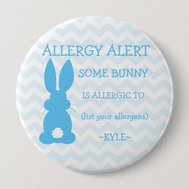 Badge Rond 10 Cm Bleu personnalisé de lapin de Pâques d'alerte (Devant)
