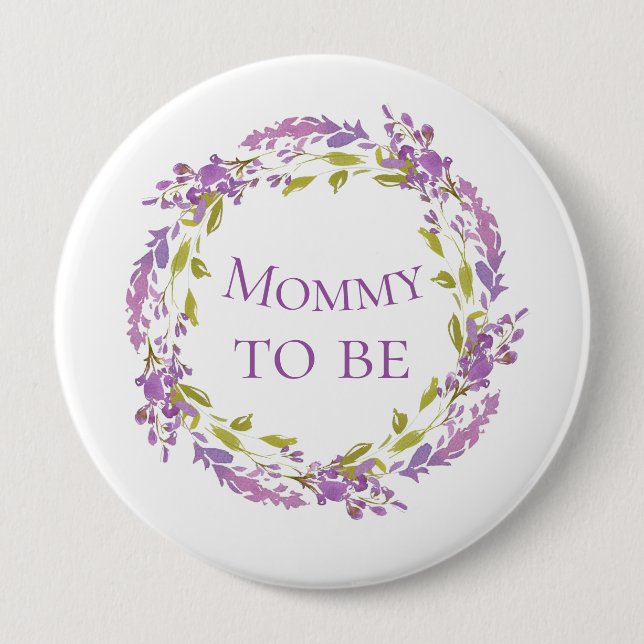 Badge Rond 10 Cm Boho Purple Wreath maman d'être 4" (Devant)