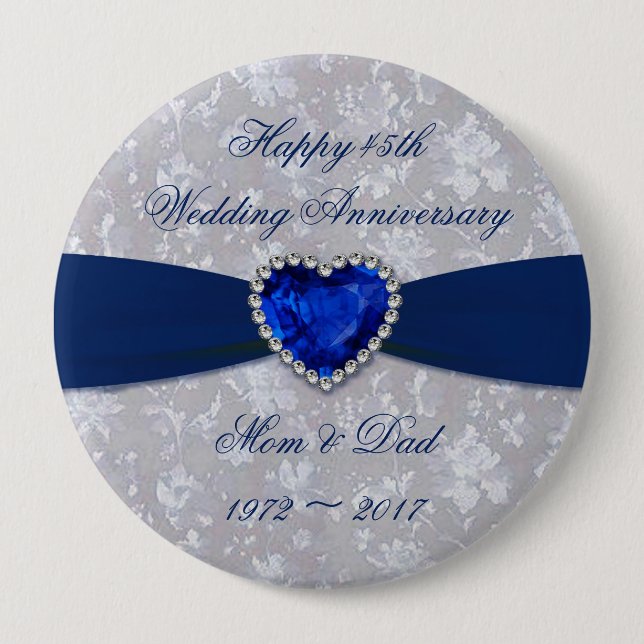 Badge Rond 10 Cm Bold Damask 45th Mariage Anniversary Magnet (Devant)