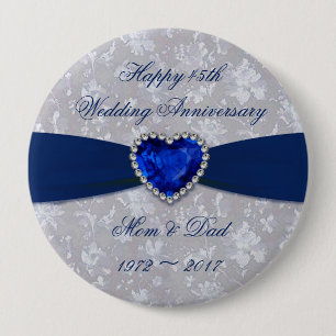 Badge Rond 10 Cm Bold Damask 45th Mariage Anniversary Magnet