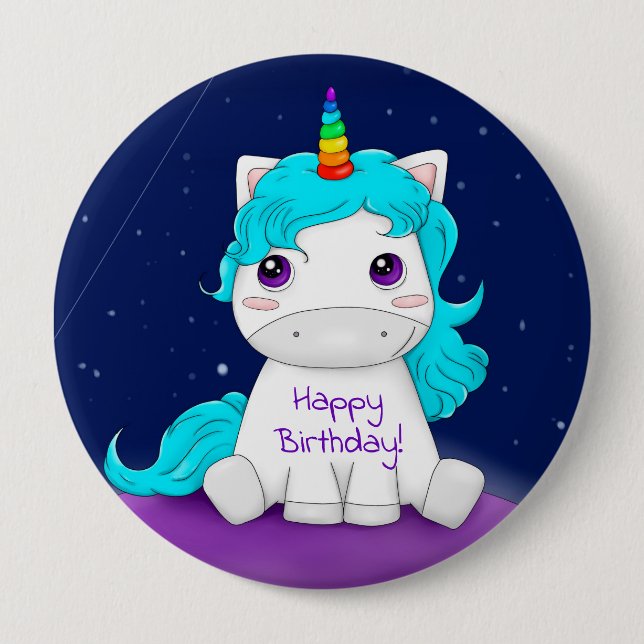 Badge Rond 10 Cm Bonne licorne d'anniversaire (Devant)