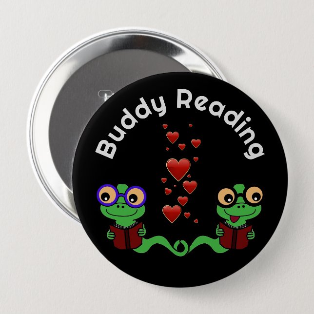 Badge Rond 10 Cm Bookworms Buddy Lecture (Devant & derrière)