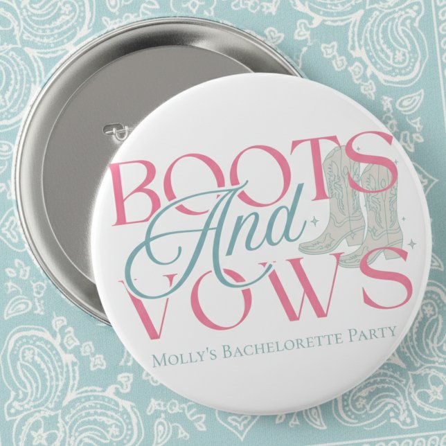 Badge Rond 10 Cm Boots et Vows - Western Bachelorette (Say “I do” with a western twist in this charming “Boots and Vows” design!)