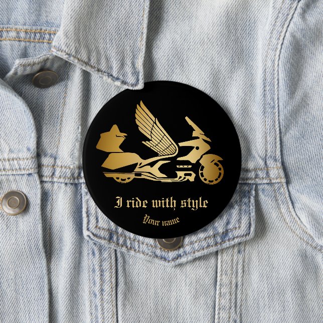 Badge Rond 10 Cm Bouton avec moto Goldwing Button (En situation)