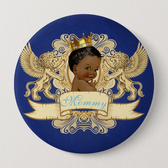 Badge Rond 10 Cm Bouton bleu et or de l'Afro-Américain Prince Royal (Devant)