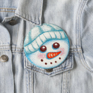 Badge Rond 10 Cm Bouton Bonhomme de neige