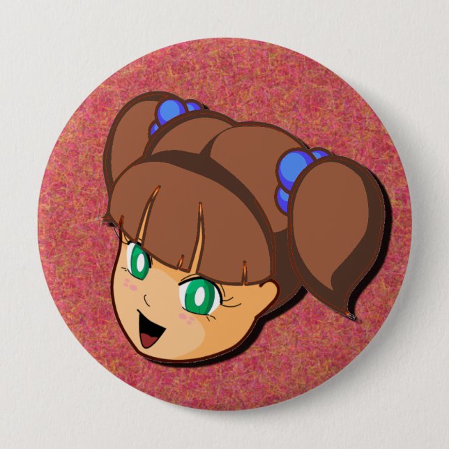 Badge Rond 10 Cm Bouton Brown de fille de Manga (Devant)