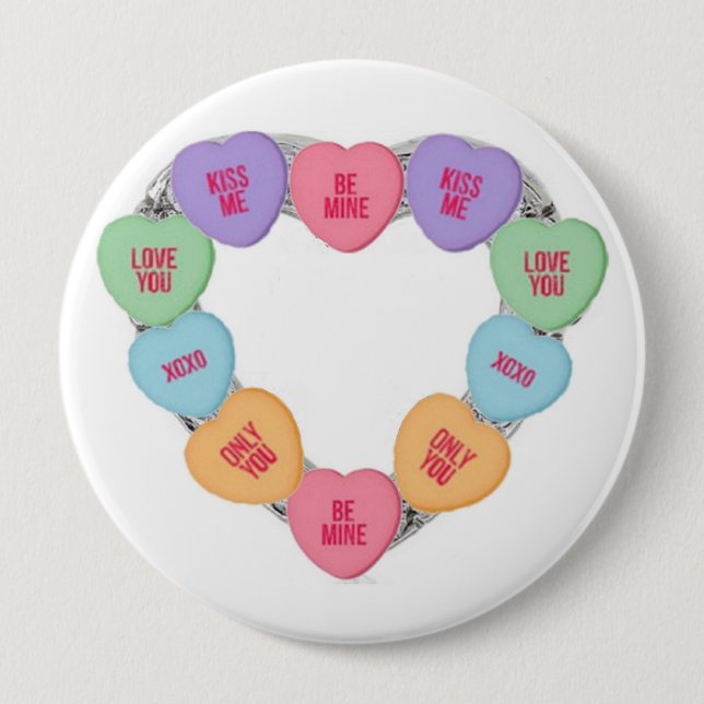 Badge Rond 10 Cm Bouton Candy Coeurs d'amour (Devant)