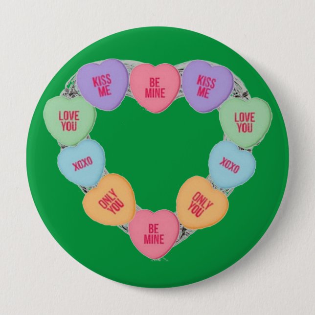 Badge Rond 10 Cm Bouton Candy Coeurs d'amour (Devant)