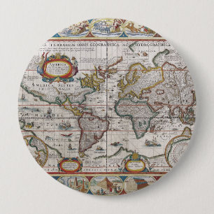 Badge Rond 10 Cm Bouton Carte du monde antique