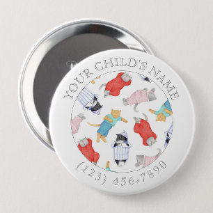 Badge Rond 10 Cm Bouton CATS PAJAMAS ID enfant - Blanc