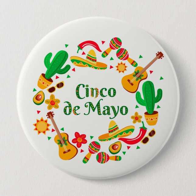 Badge Rond 10 Cm Bouton Cinco De Mayo (Devant)