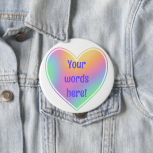Badge Rond 10 Cm Bouton Coeur arc-en-ciel Pastel personnalisé