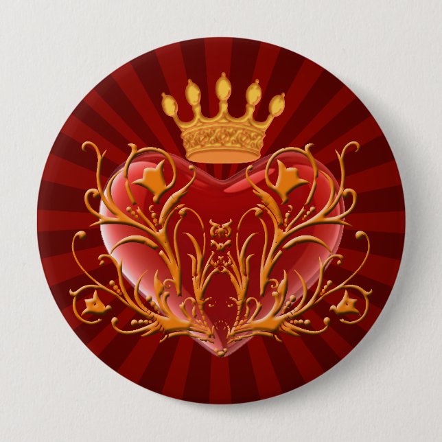 Badge Rond 10 Cm Bouton Coeur Filigree Crown (Devant)