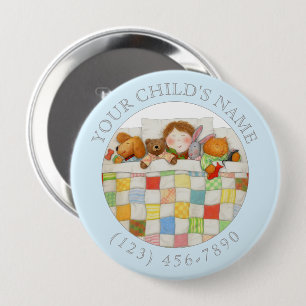 Badge Rond 10 Cm Bouton COZY QUILT ID enfant - Bleu