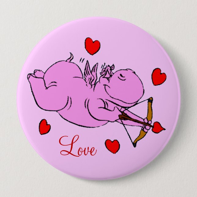 Badge Rond 10 Cm Bouton d'amour hippo (Devant)