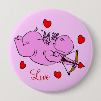 Badge Rond 10 Cm Bouton d'amour hippo