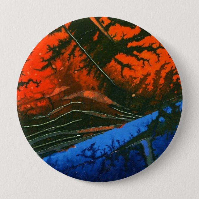 Badge Rond 10 Cm Bouton d'art Abstrait "Feu de marais 6" (Devant)