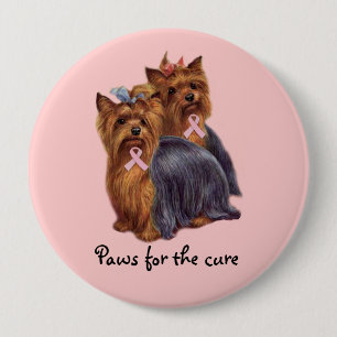 Badge Rond 10 Cm Bouton de cancer du sein de Yorkshire Terrier