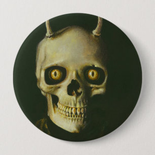 Badge Rond 10 Cm Bouton de crâne diable gothique