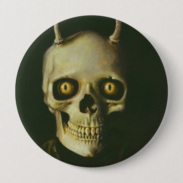 Badge Rond 10 Cm Bouton de crâne diable gothique (Devant)