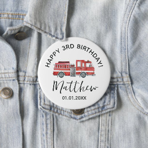 Badge Rond 10 Cm Bouton de fête d'anniversaire de Firetruck