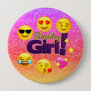 Badge Rond 10 Cm Bouton de fille d'anniversaire grand avec des