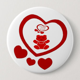 Badge Rond 10 Cm Bouton de l'ours d'amour de Valentine