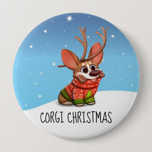 Badge Rond 10 Cm Bouton de Noël Chien Corgi