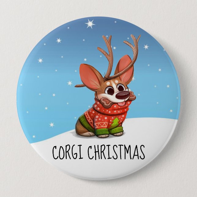 Badge Rond 10 Cm Bouton de Noël Chien Corgi (Devant)