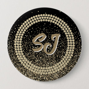 Badge Rond 10 Cm Bouton de Pageant Luxe Monogramme Noir & Or